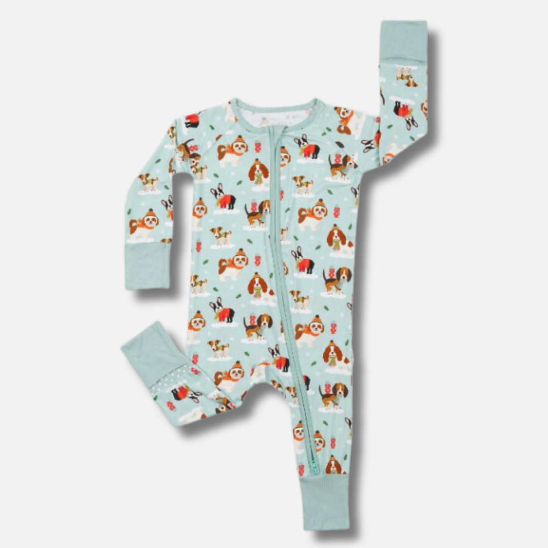 Puppy Love Blue Long Sleeves Zipper Romper For Baby