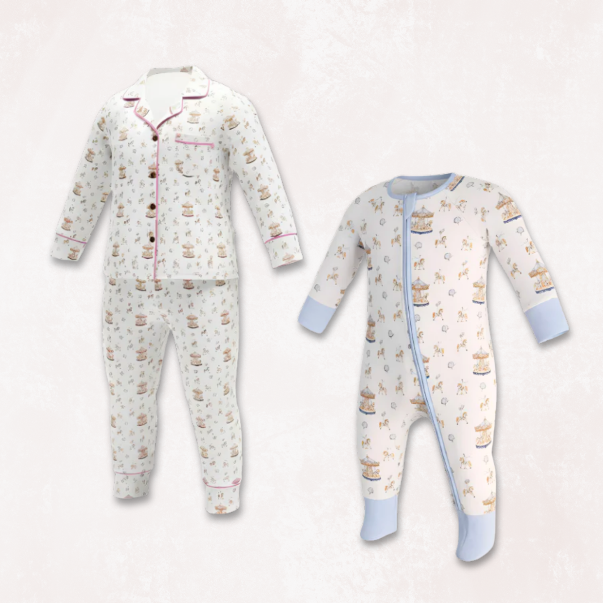 Carousel Rose Adult PJ and Blue Long Selvees Zipper