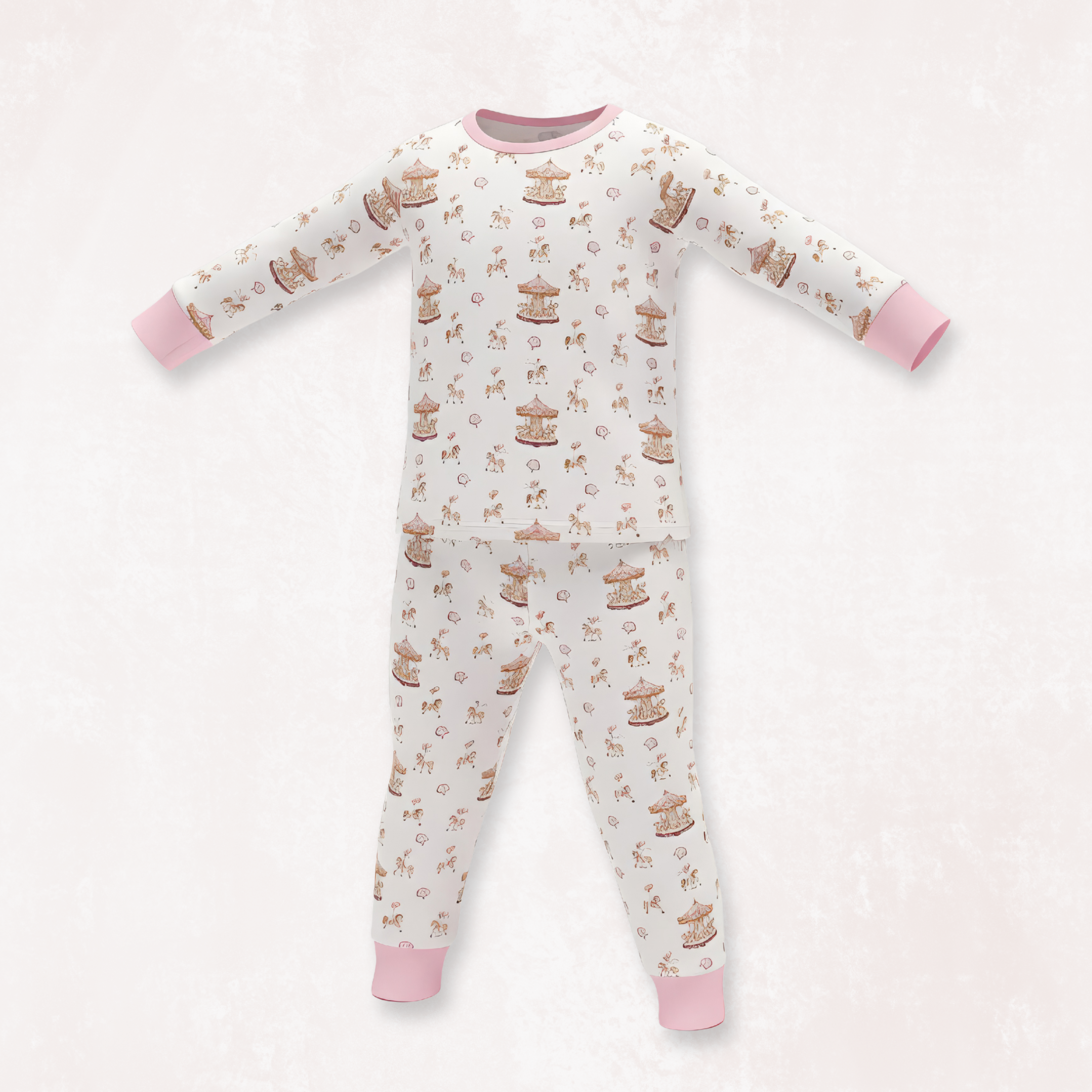 Carousel Blue Long Selvees Zipper and Rose Pyajama Set