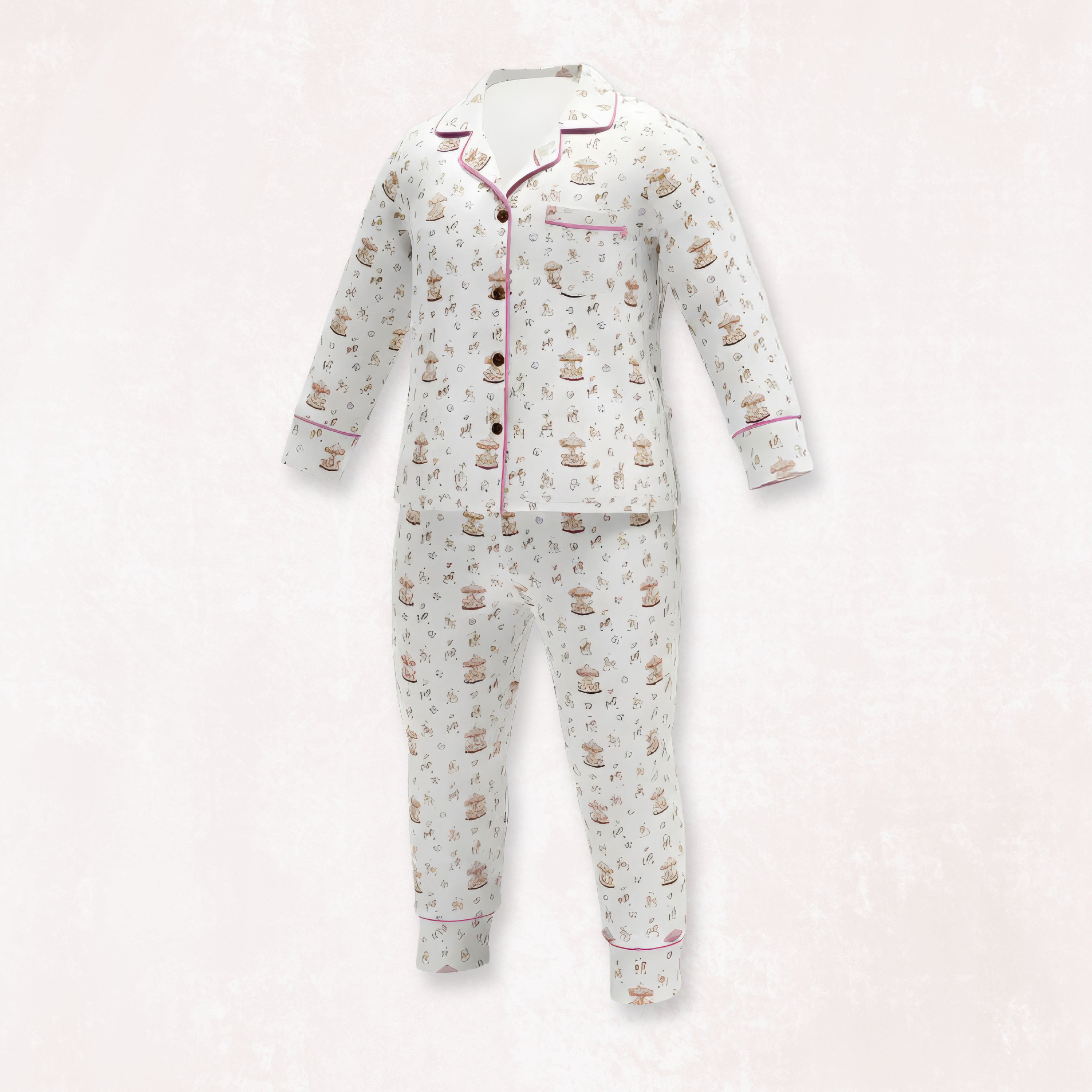 Carousel Rose Adult PJ and Blue Long Selvees Zipper
