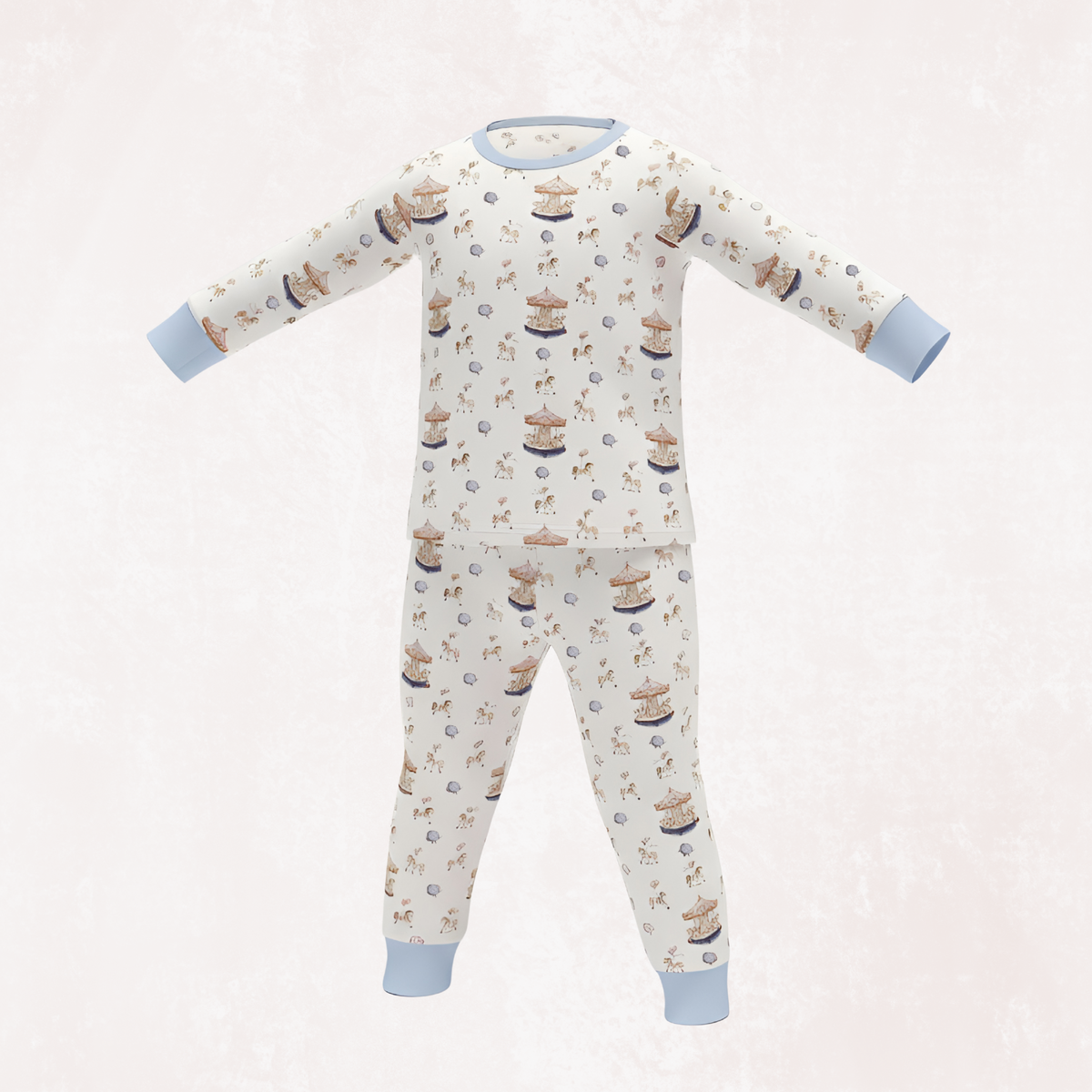 Carousel Blue Pyjama Set and Rose Long Selvees Zipper