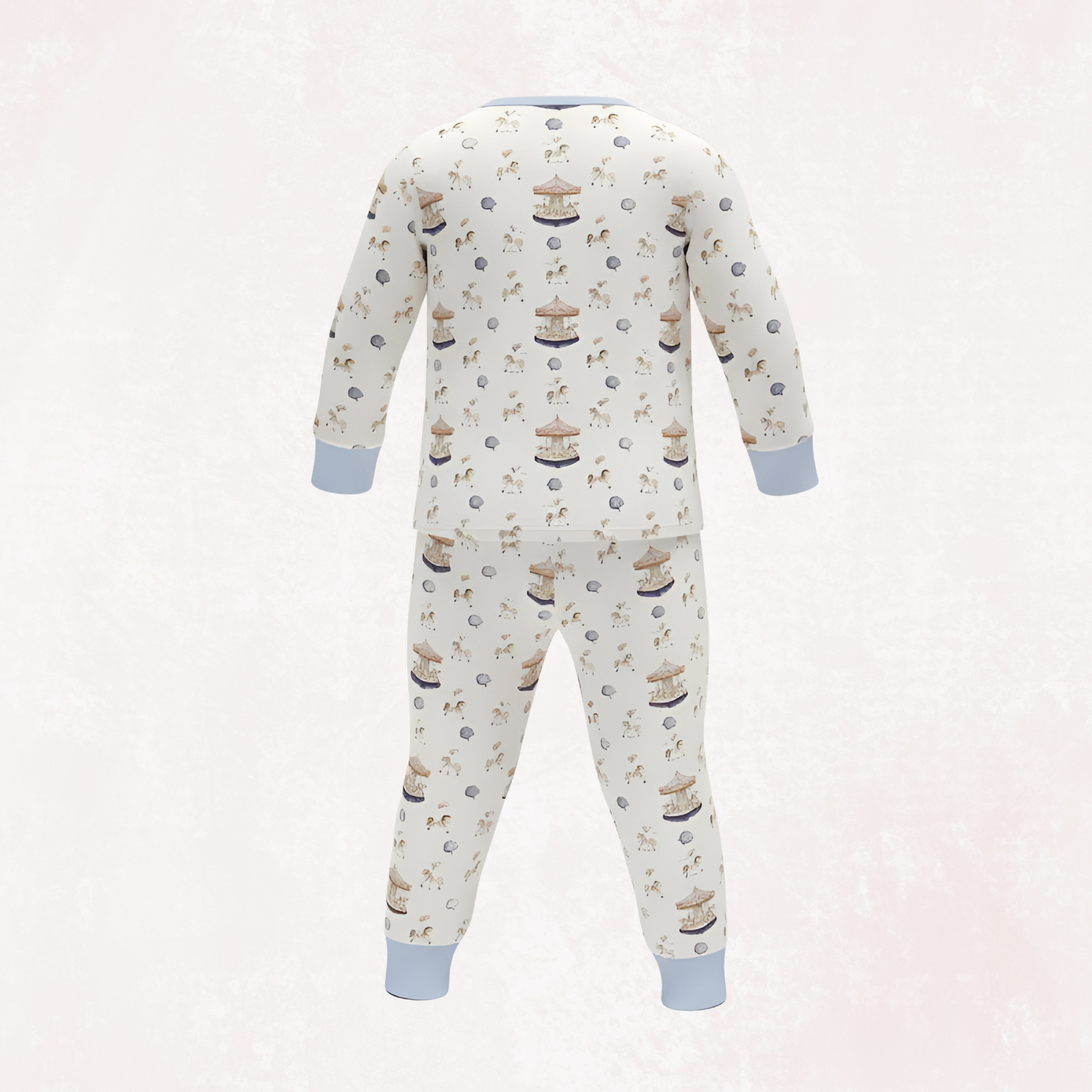 Carousel Blue Pyjama Set and Rose Long Selvees Zipper