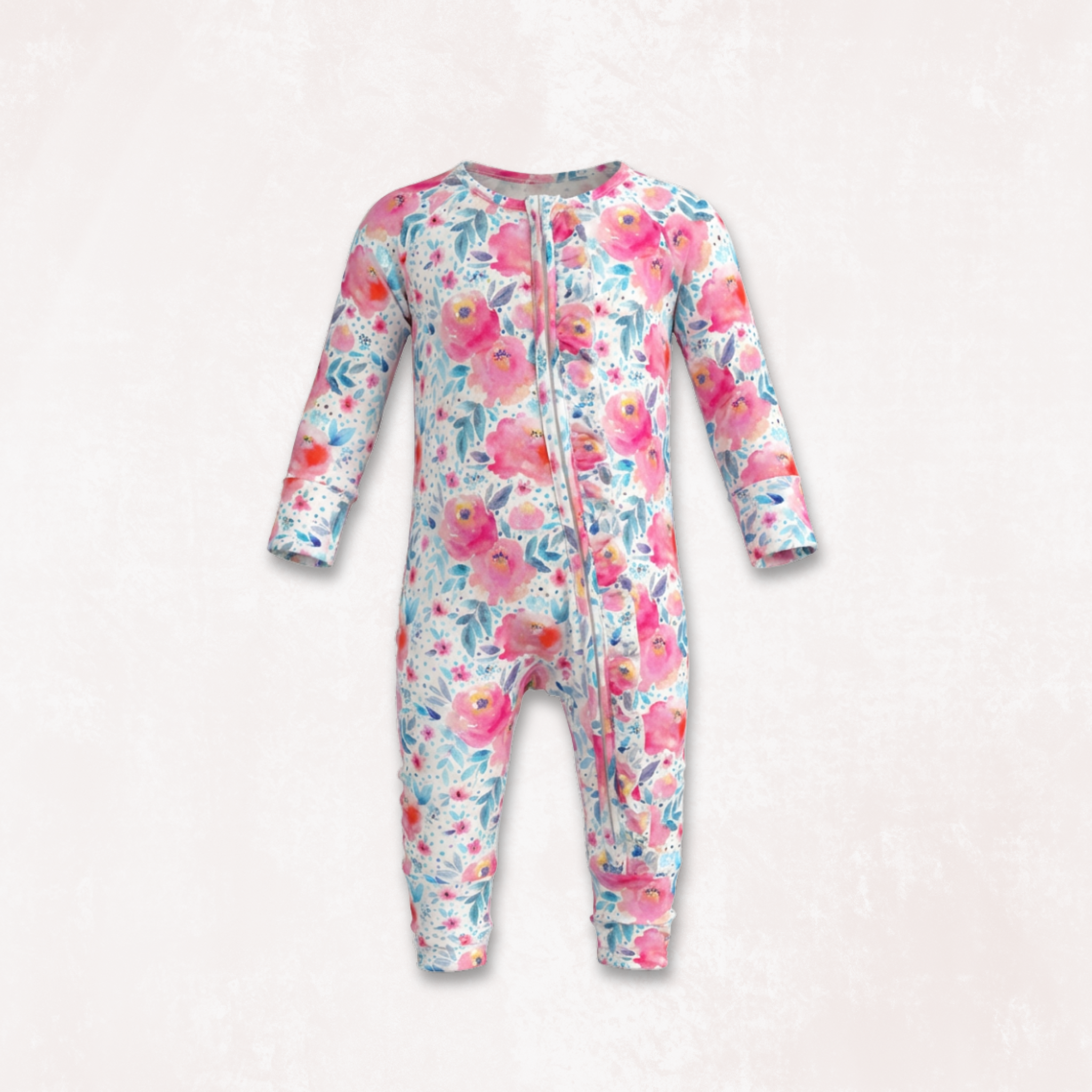 Pink Rose Long Sleeves Zipper Romper For Baby
