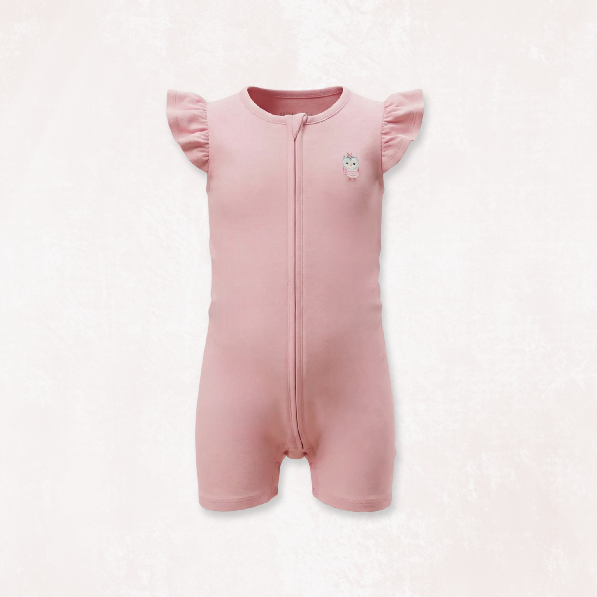 Signature Half Sleeves Zipper Romper For Baby (Baby Pink)