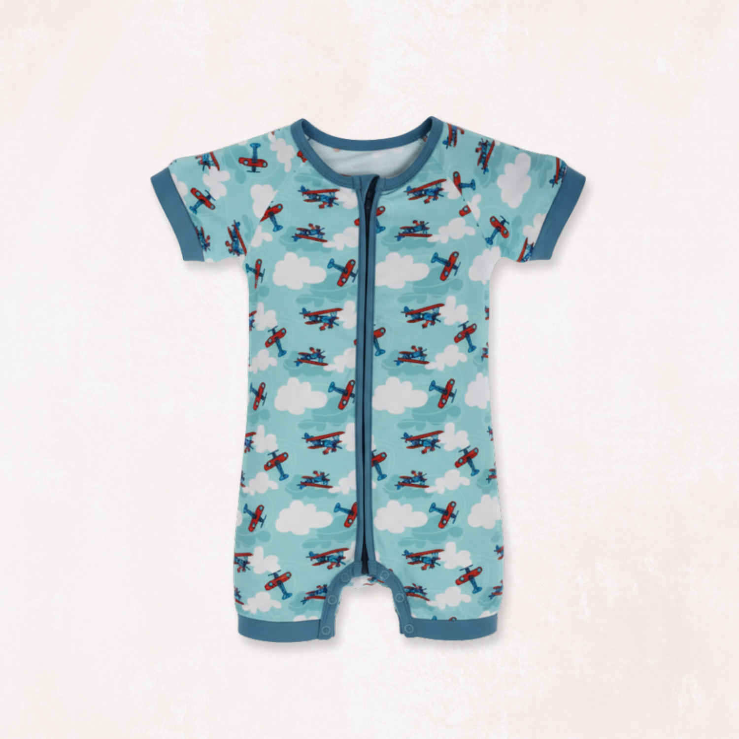 Jet Set Go Half Sleeves Zipper Romper For Baby