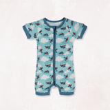 Jet Set Go Half Sleeves Zipper Romper For Baby