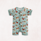 Puppy Love Blue Half Sleeves Zipper Romper For Baby