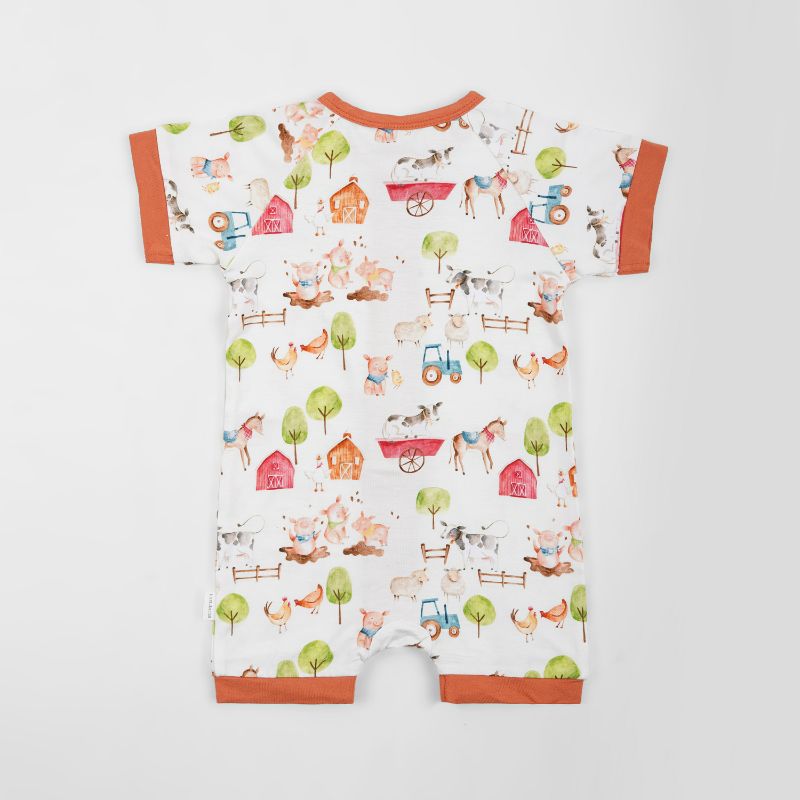 Farm Buddies Half Sleeves Zipper Romper For Baby