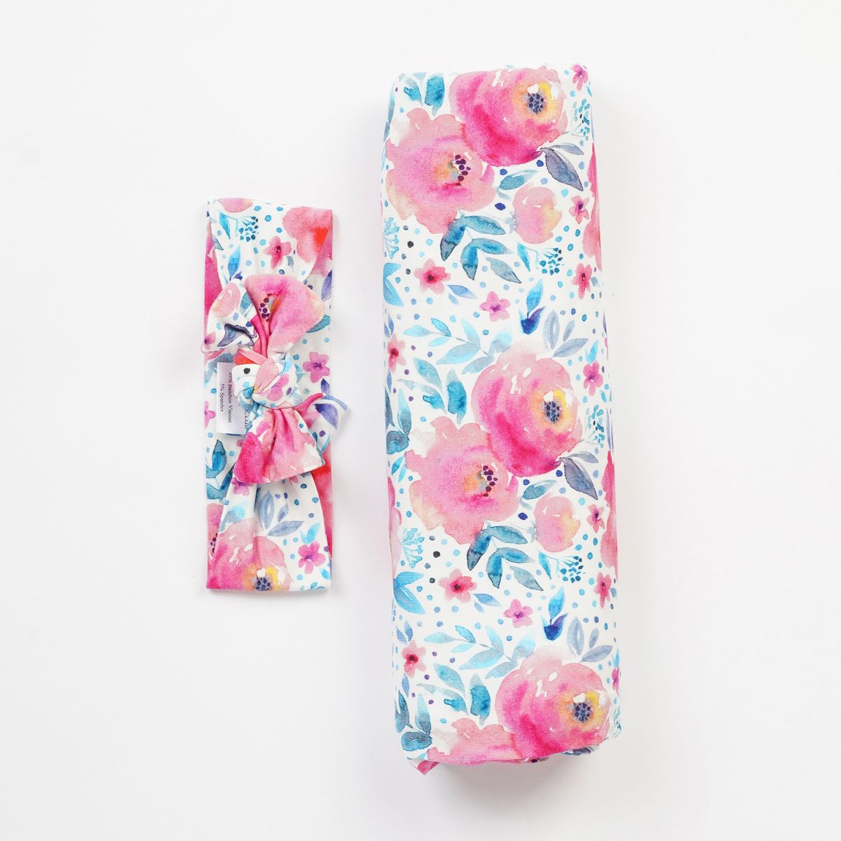 Pink Rose Newborn Swaddle Blanket and Headband combo