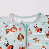 Puppy Love Blue Half Sleeves Zipper Romper For Baby