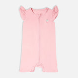 Signature Half Sleeves Zipper Romper For Baby (Baby Pink)