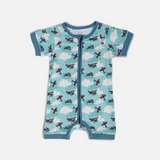 Jet Set Go Half Sleeves Zipper Romper For Baby