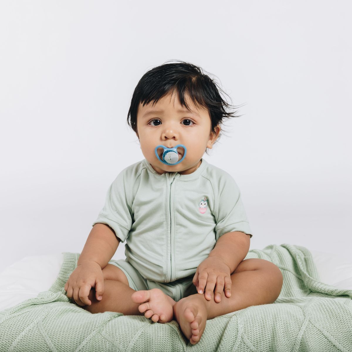 Signature Half Sleeves Zipper Romper For Baby (Mint Green)