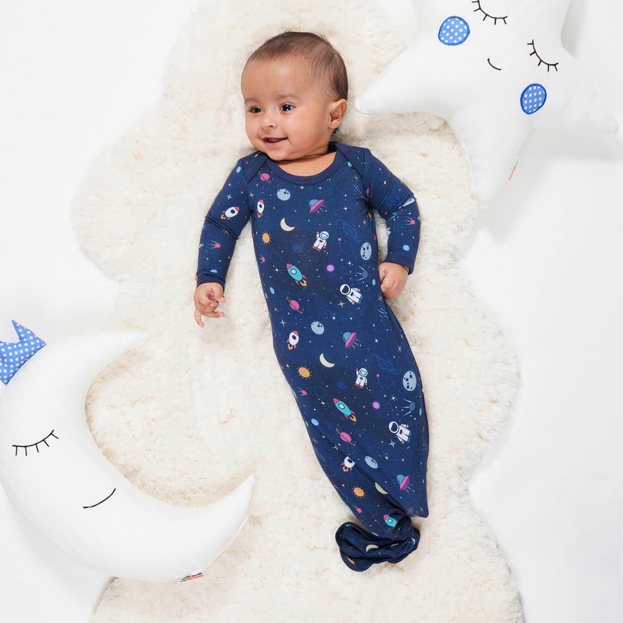 Rocketship Newborn Baby Toffee Knot Gown Bodysuit