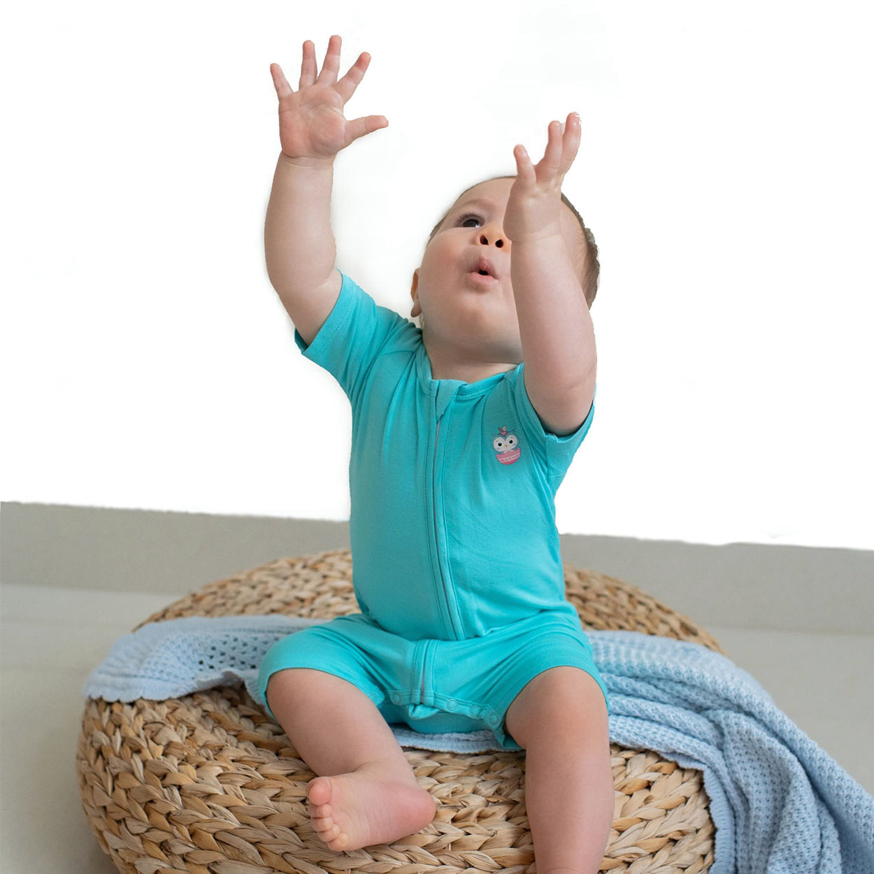 Signature Half Sleeves Zipper Romper For Baby (Aqua Blue)