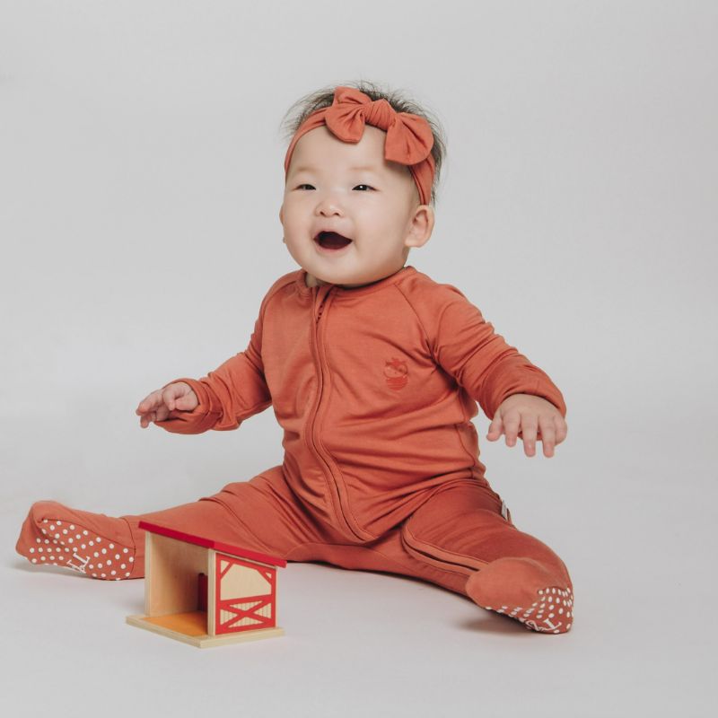 Copper Kiss Long Sleeves Zipper Romper For Baby