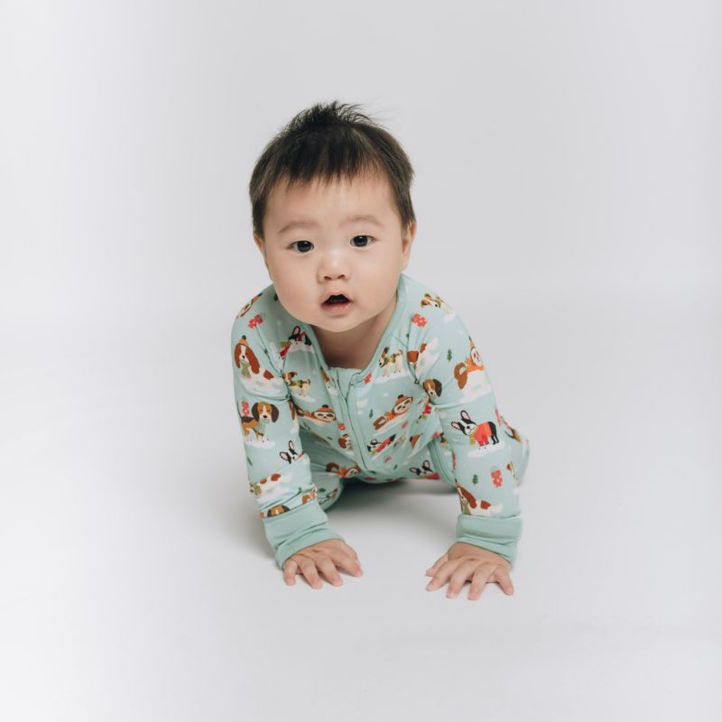 Puppy Love Blue Long Sleeves Zipper Romper For Baby