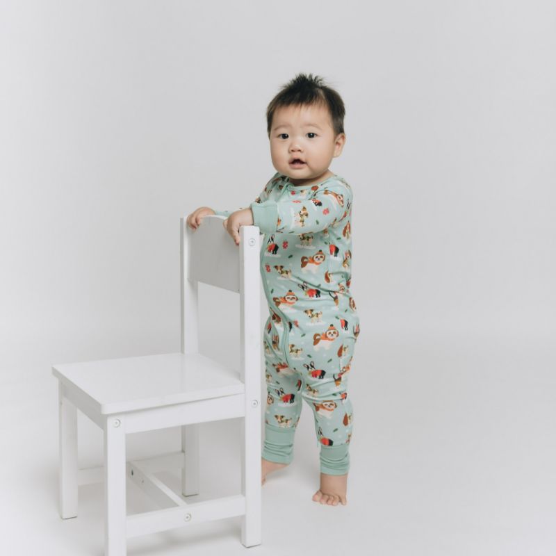 Puppy Love Blue Long Sleeves Zipper Romper For Baby