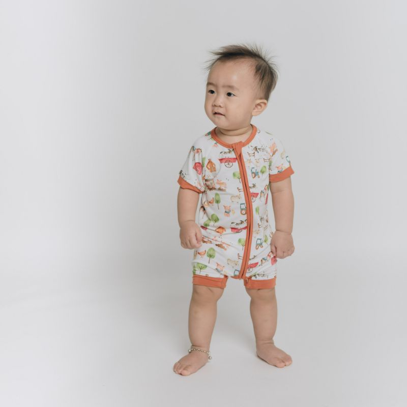 Farm Buddies Half Sleeves Zipper Romper For Baby