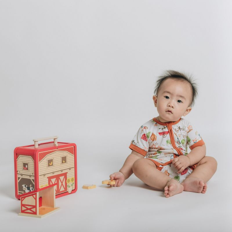 Farm Buddies Half Sleeves Zipper Romper For Baby