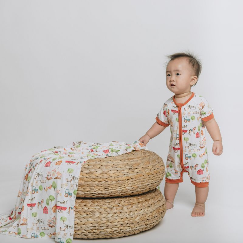 Farm Buddies Half Sleeves Zipper Romper For Baby