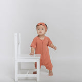 Copper Kiss Half Sleeves Zipper Romper For Baby