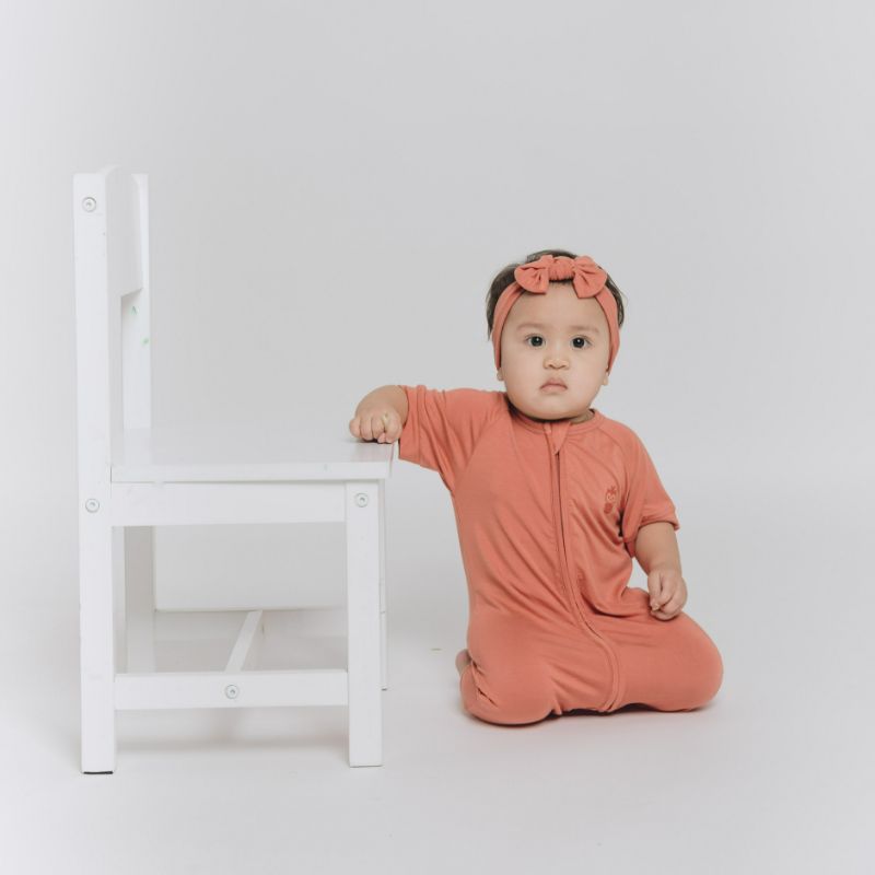 Copper Kiss Half Sleeves Zipper Romper For Baby
