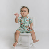 Puppy Love Blue Half Sleeves Zipper Romper For Baby