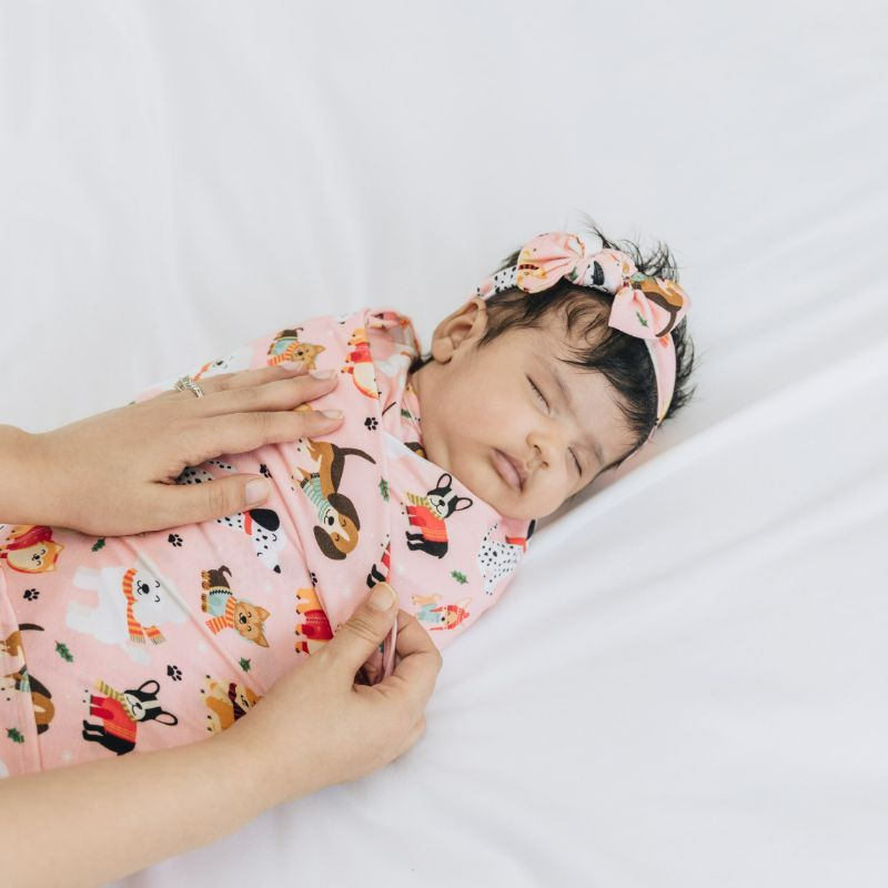 Puppy Love Pink Swaddle Blanket and Headband Set