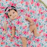 Pink Rose Newborn Swaddle Blanket and Headband combo