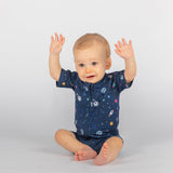 Rocketship Half Sleeves Zipper Romper For Baby