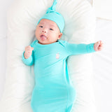 Signature Newborn Baby Toffee Knot Gown  Bodysuit (Aqua Blue)