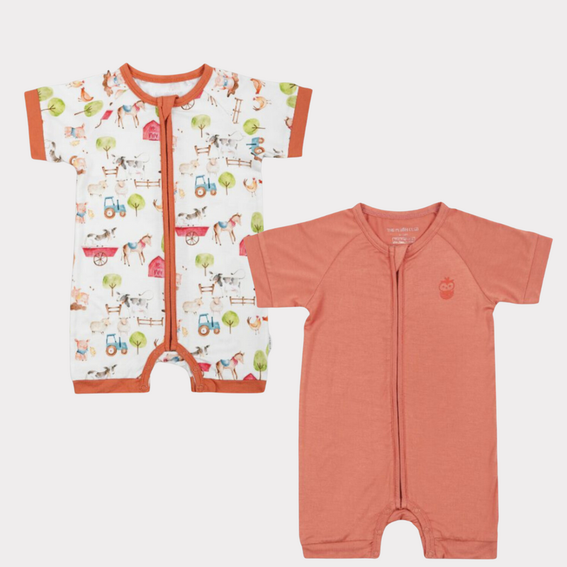 Farm Buddies & Copper Kiss Half Sleeves Zipper Rompers combo