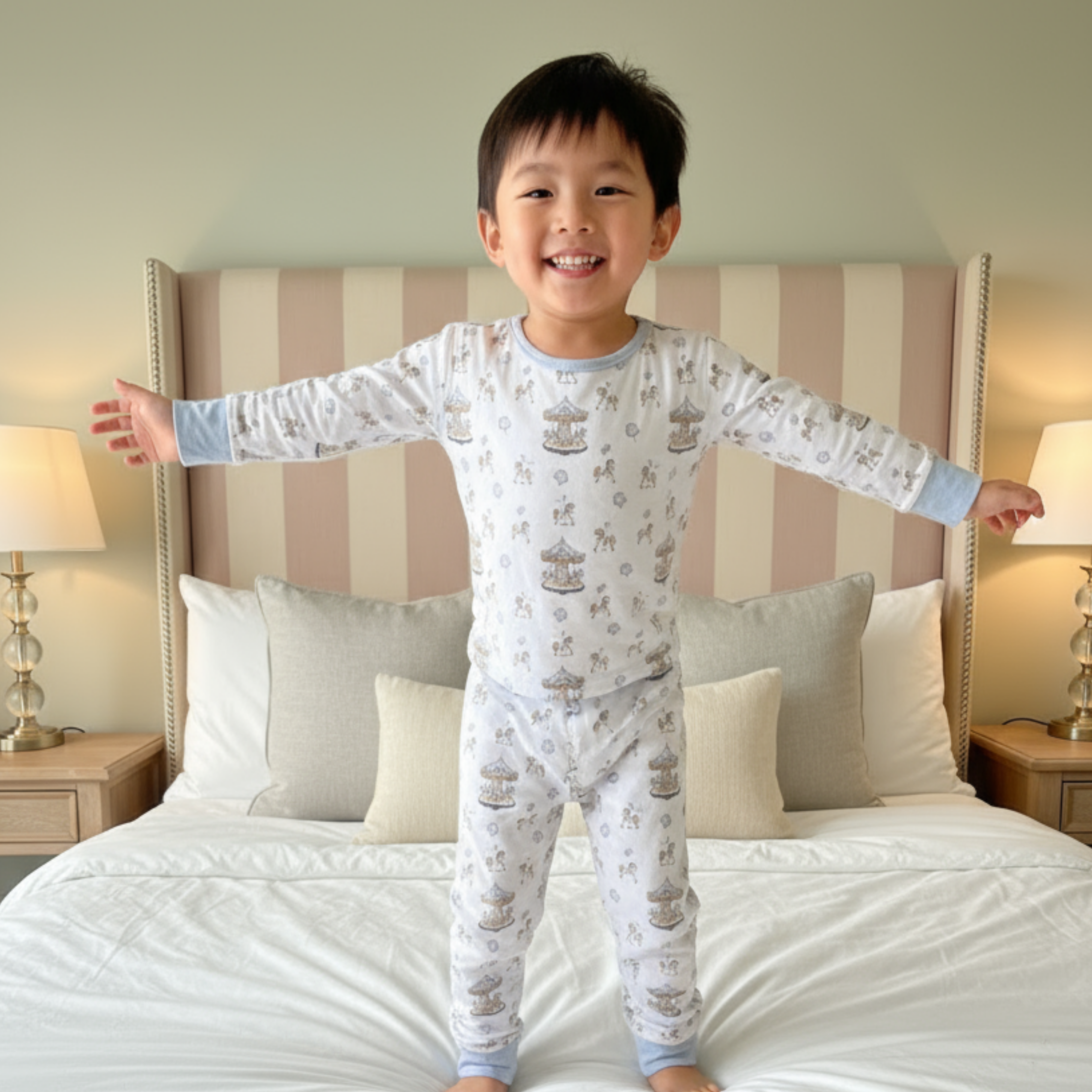 Carousel Blue Pyjama Set and Rose Long Selvees Zipper