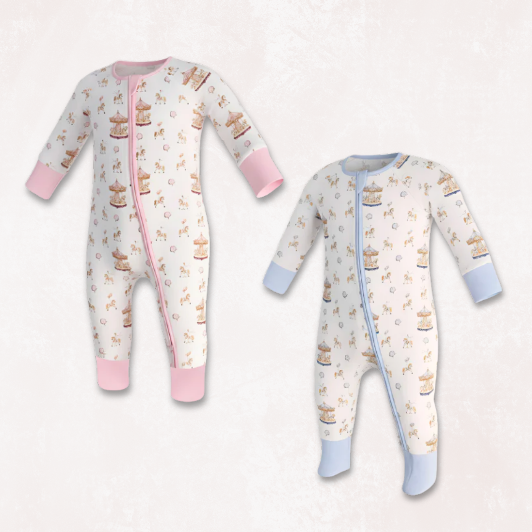 Carousel Blue and Rose Long selvees Zipper Combo