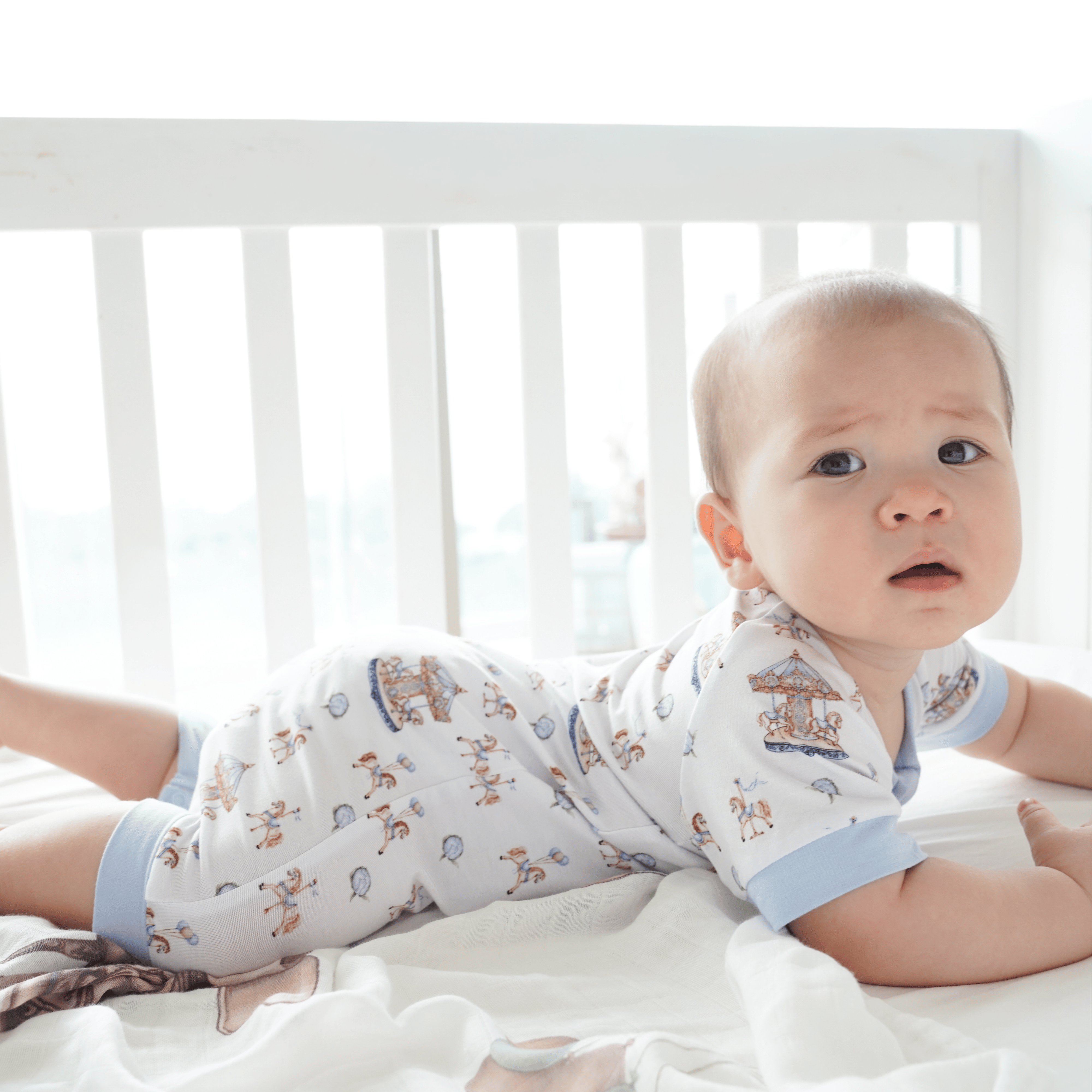 Carousel Blue Half Sleeves Zipper