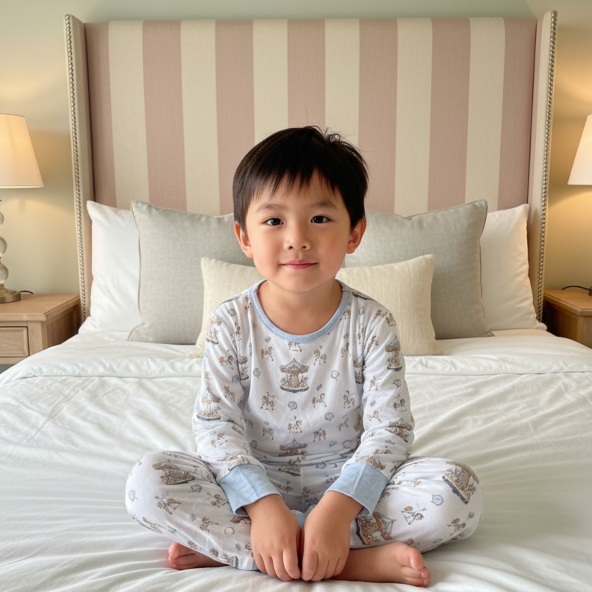Carousel Blue Pyjama Set and Rose Long Selvees Zipper