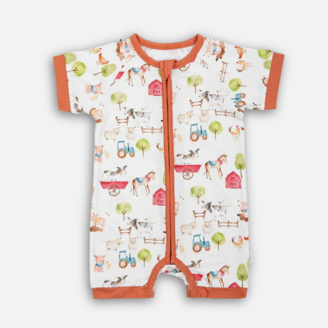 Farm Buddies Half Sleeves Zipper Romper For Baby