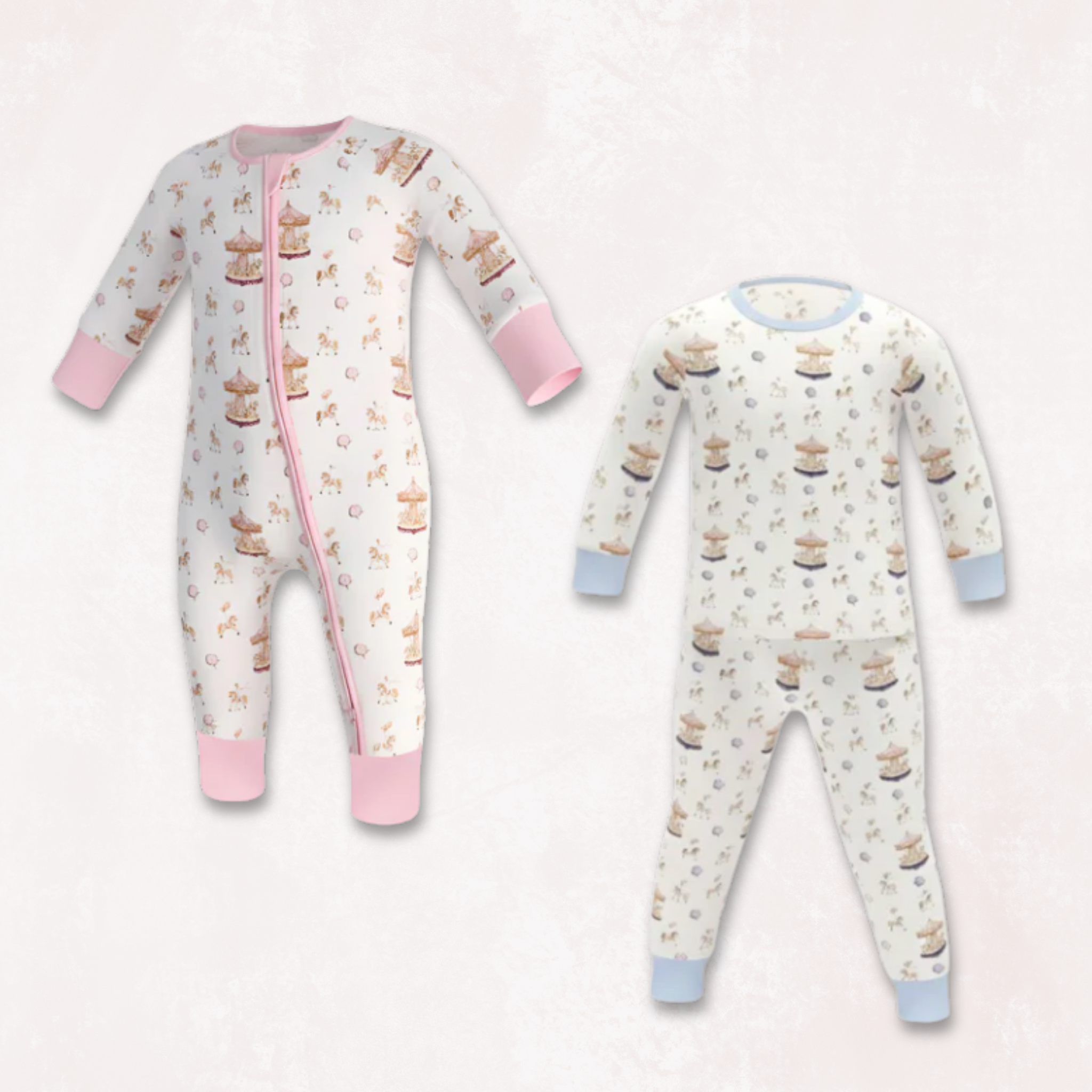 Carousel Blue Pyjama Set and Rose Long Selvees Zipper