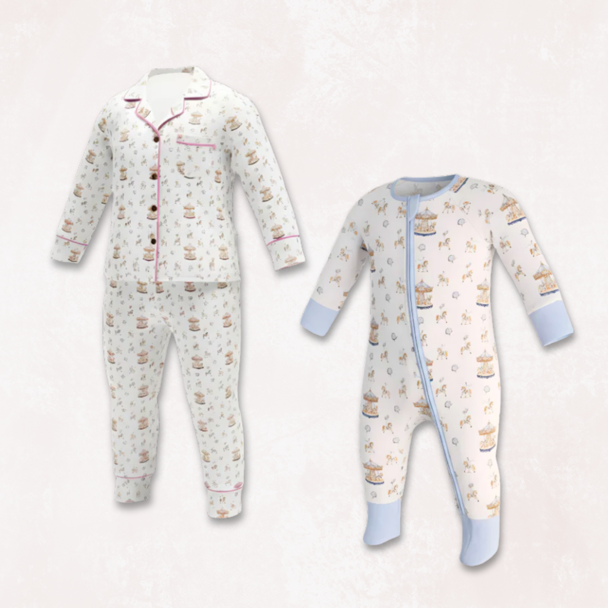 Carousel Rose Adult PJ and Blue Long Selvees Zipper