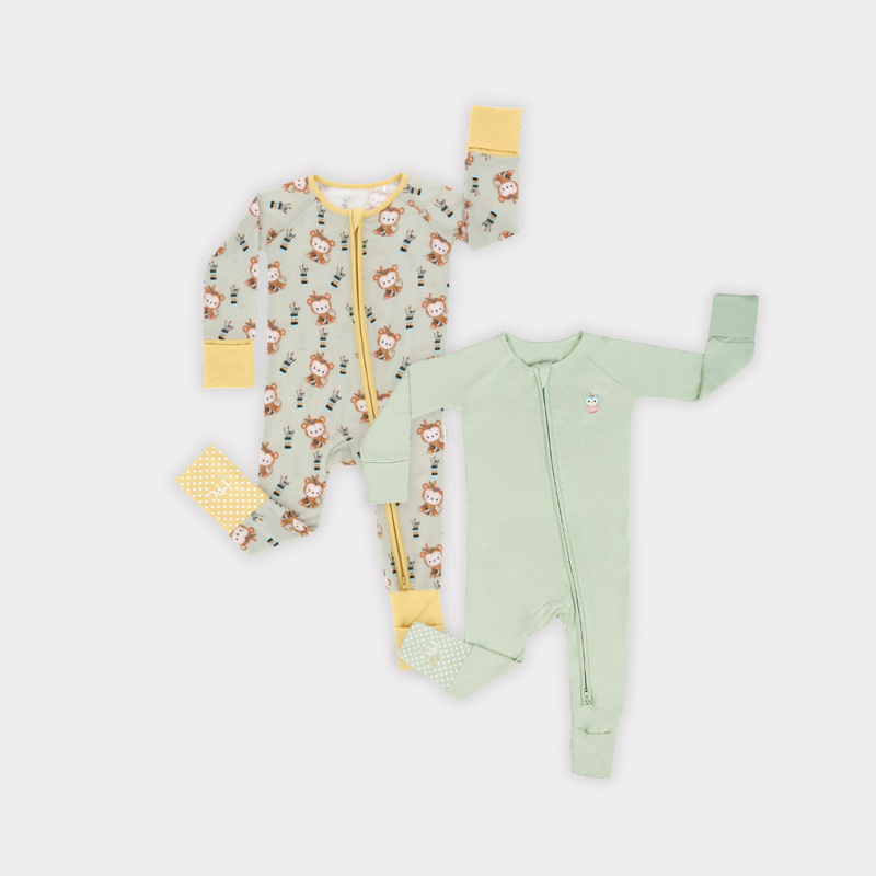 Monkute & Mint Green Long Sleeves Zipper Rompers combo