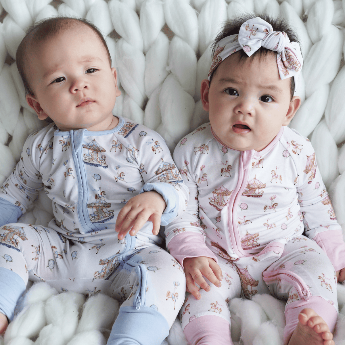 Carousel Blue Pyjama Set and Rose Long Selvees Zipper