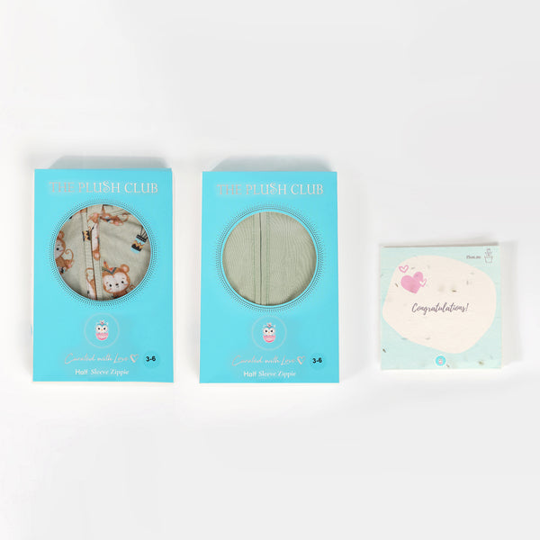 Monkute & Mint Green Half Sleeves Zipper Romper Gift Set