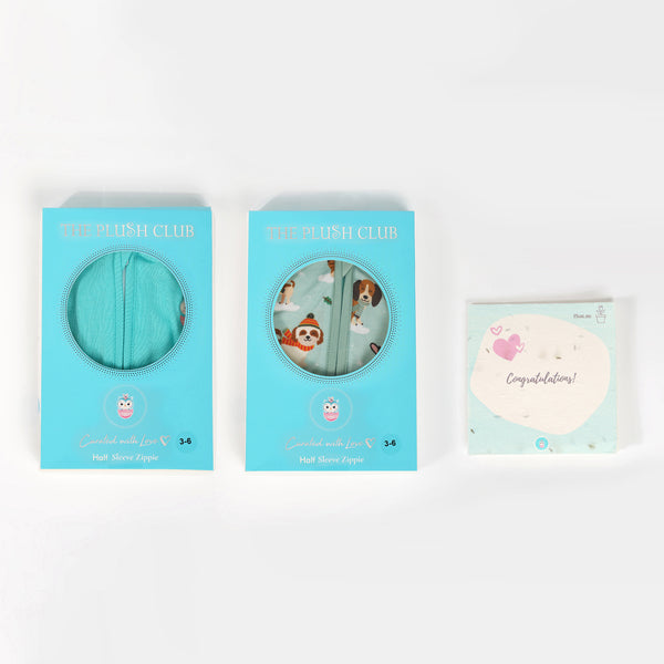 Signature Aqua Blue & Puppy love Blue Half Sleeves Zipper Gift Set