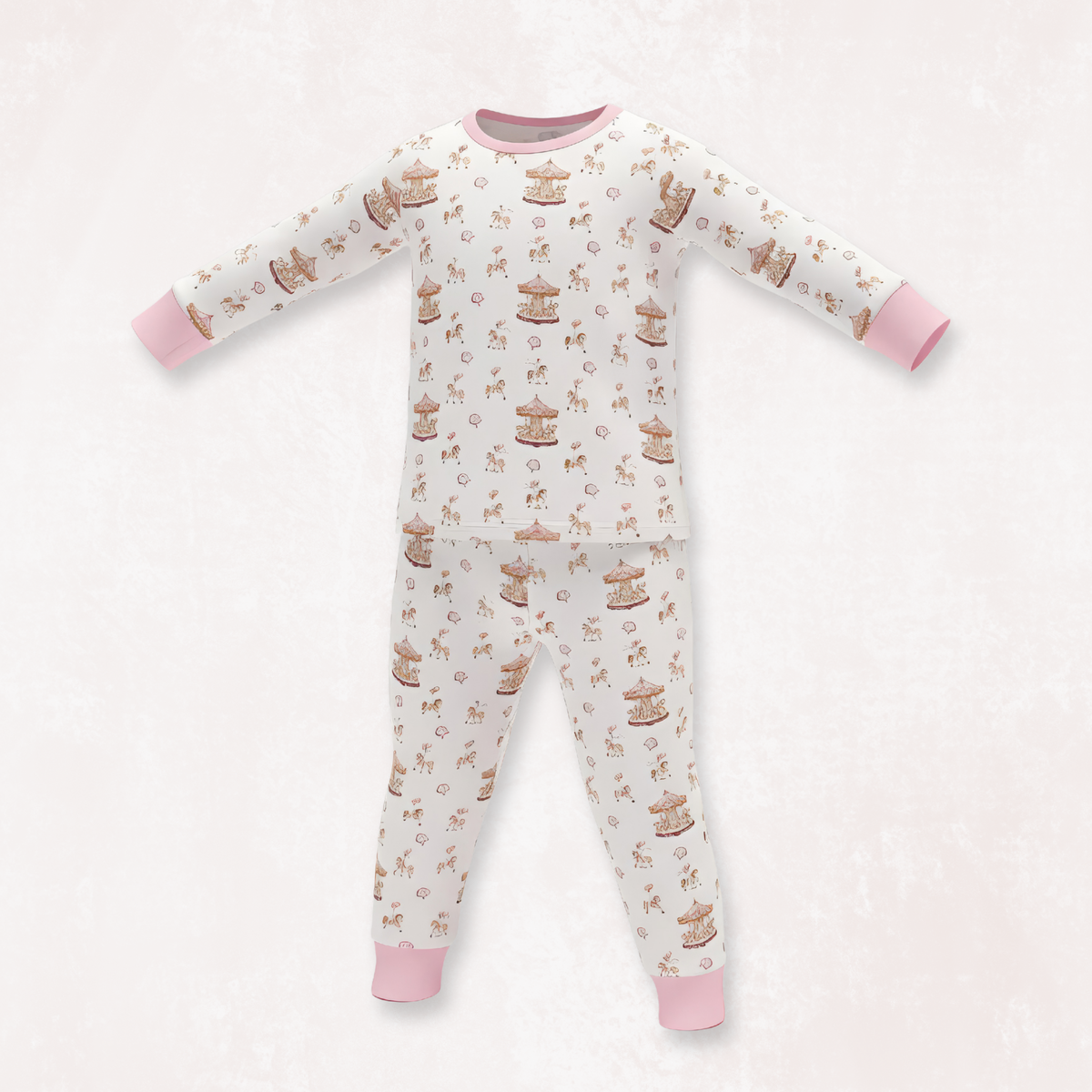 Carousel Blue Long Selvees Zipper and Rose Pyajama Set