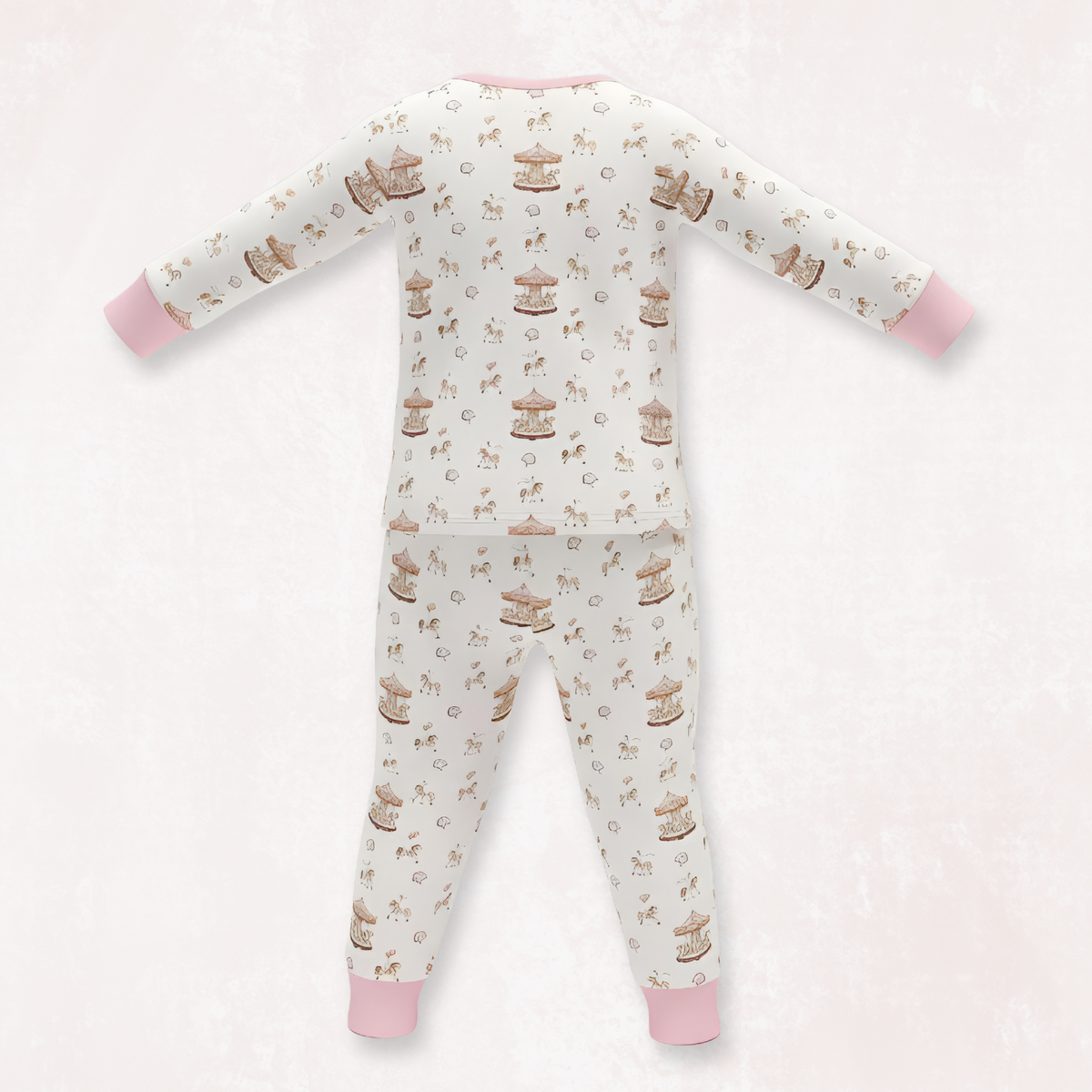 Carousel Blue Long Selvees Zipper and Rose Pyajama Set