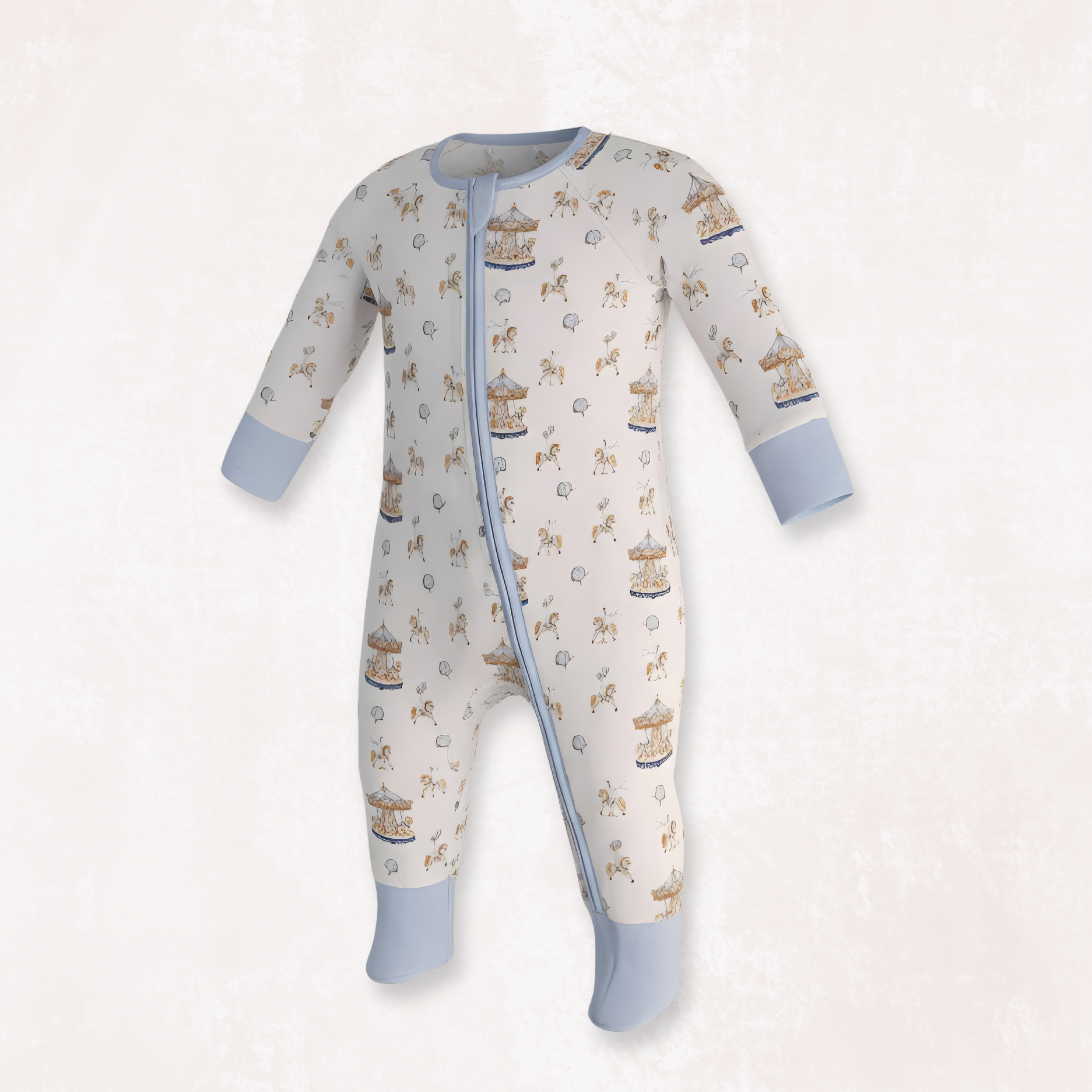 Carousel Blue and Rose Long selvees Zipper Combo
