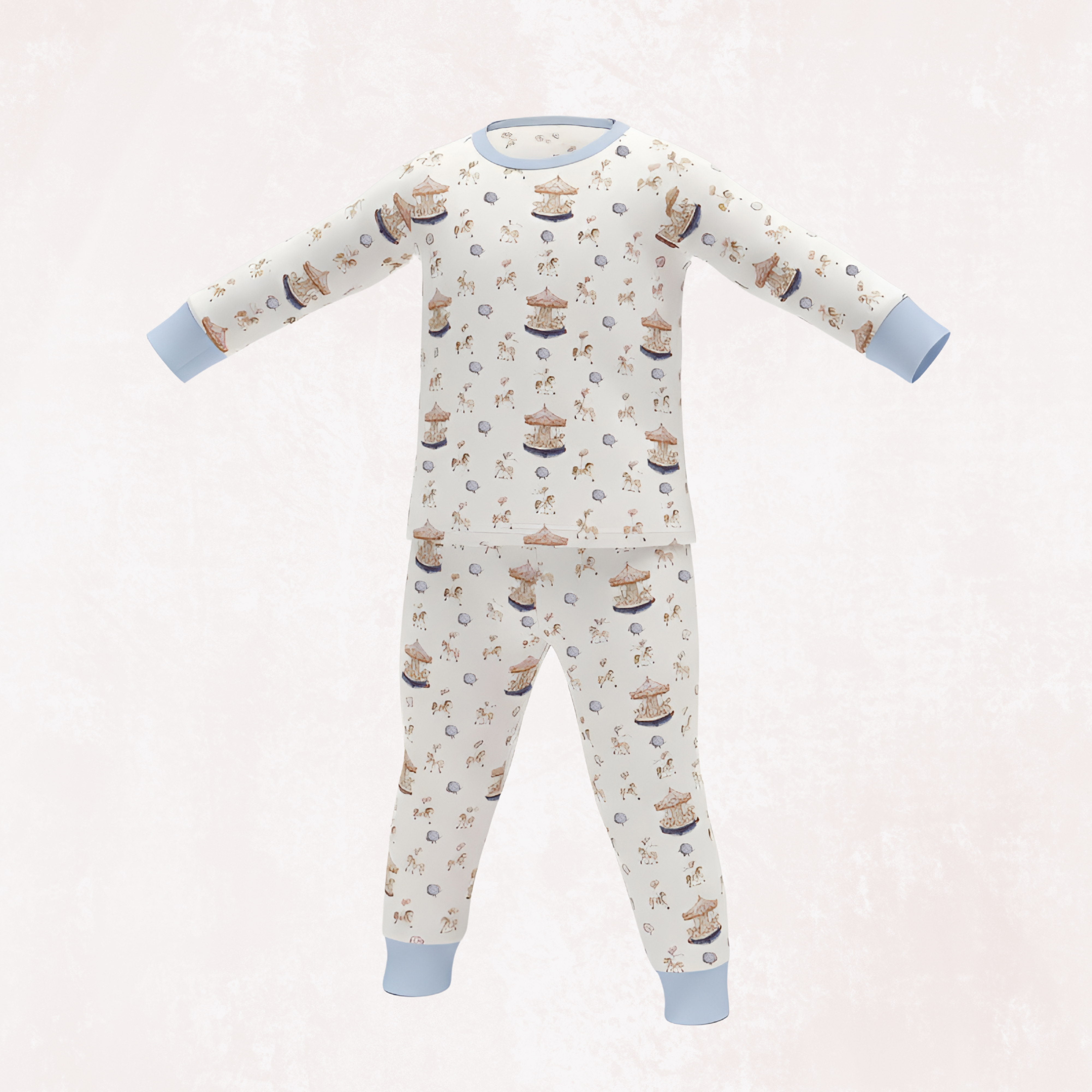 Carousel Blue Pyjama Set and Rose Long Selvees Zipper