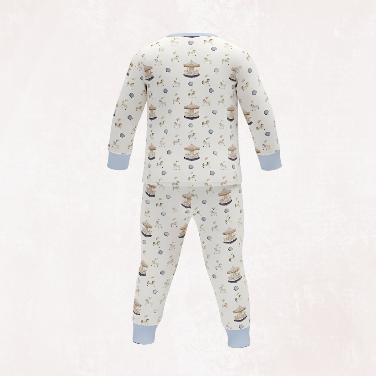 Carousel Blue Pyjama Set and Rose Long Selvees Zipper