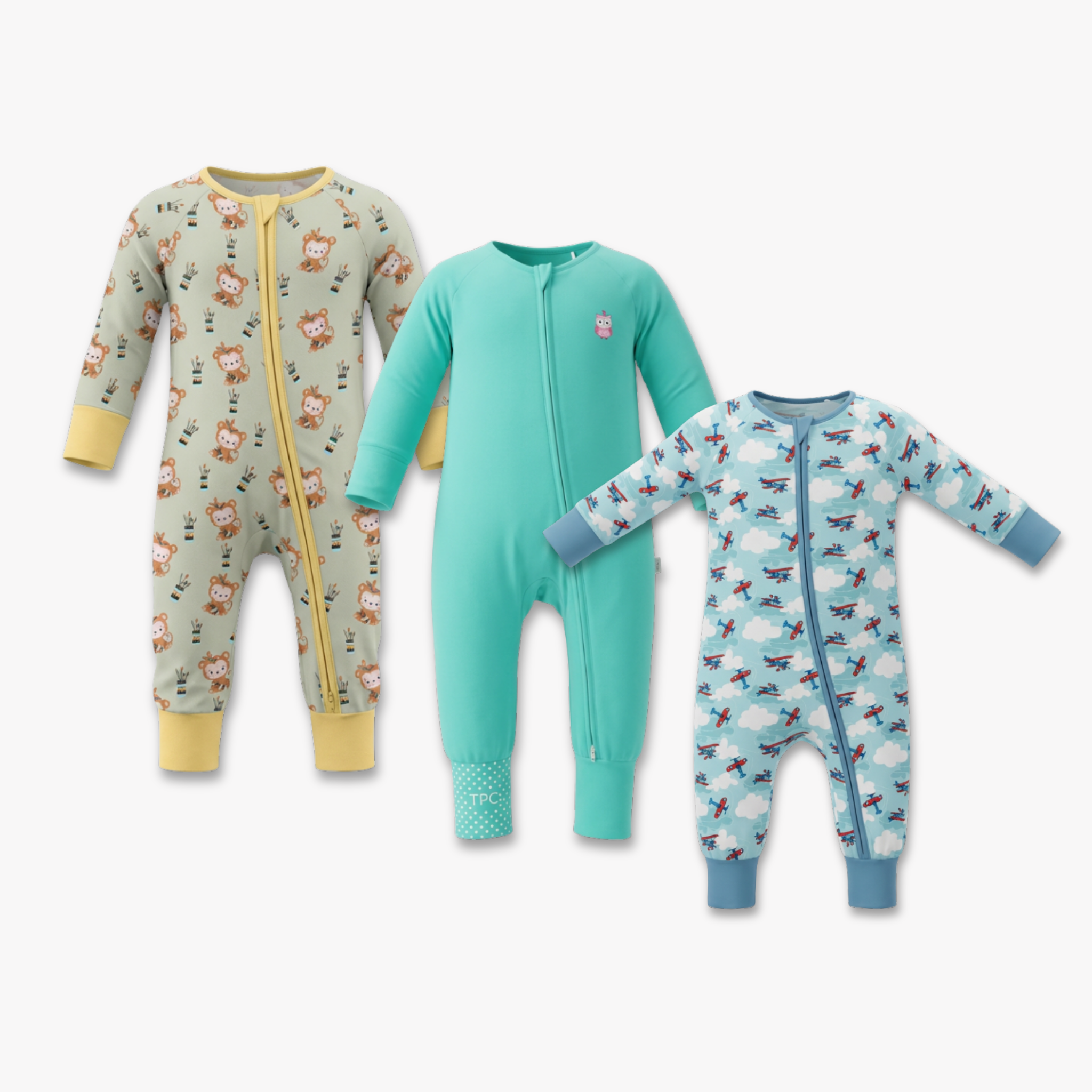 Monkute & Signature Blue & Jet Set Go Long Sleeves Zipper Rompers combo